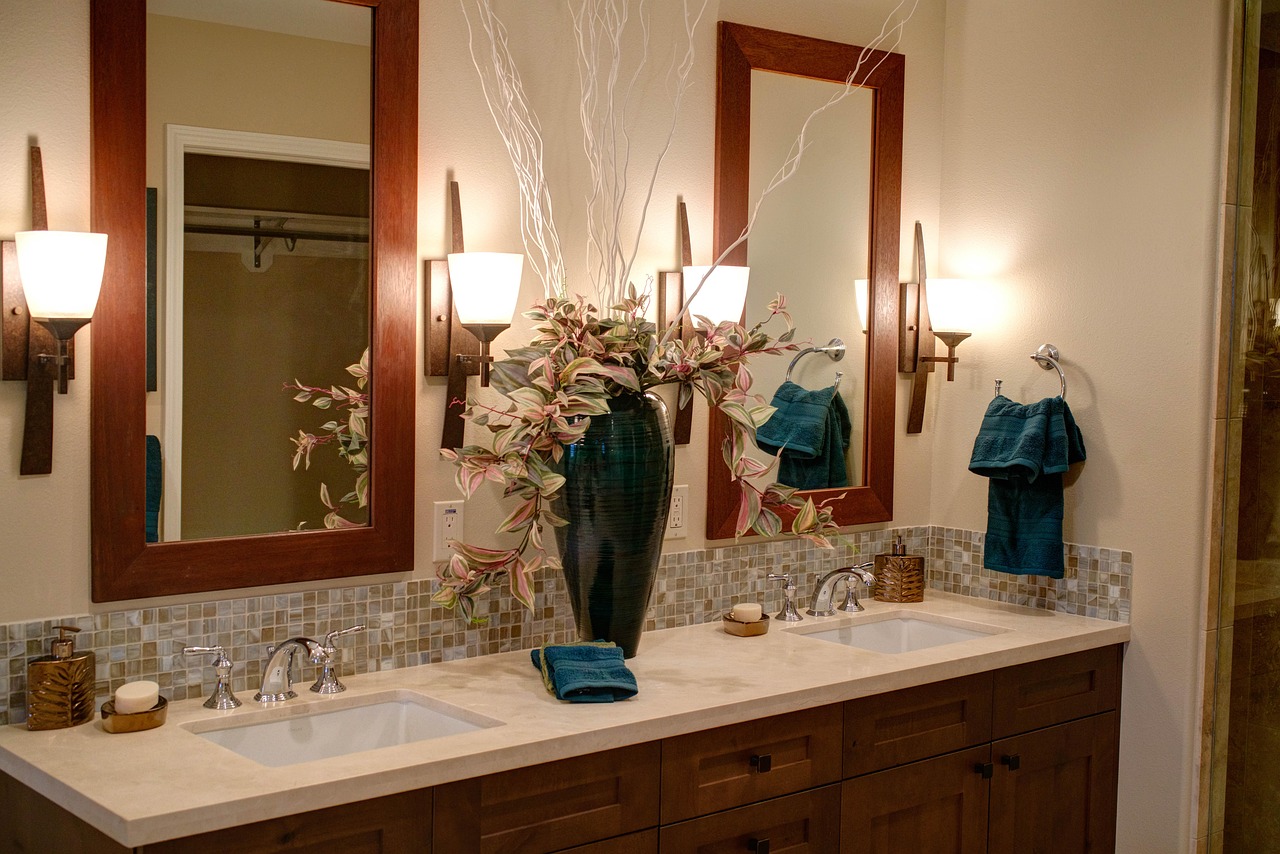 Double sink, home, modern bathroom — Reduce Breakdowns with Preventive Air Conditioning Service Las Vegas